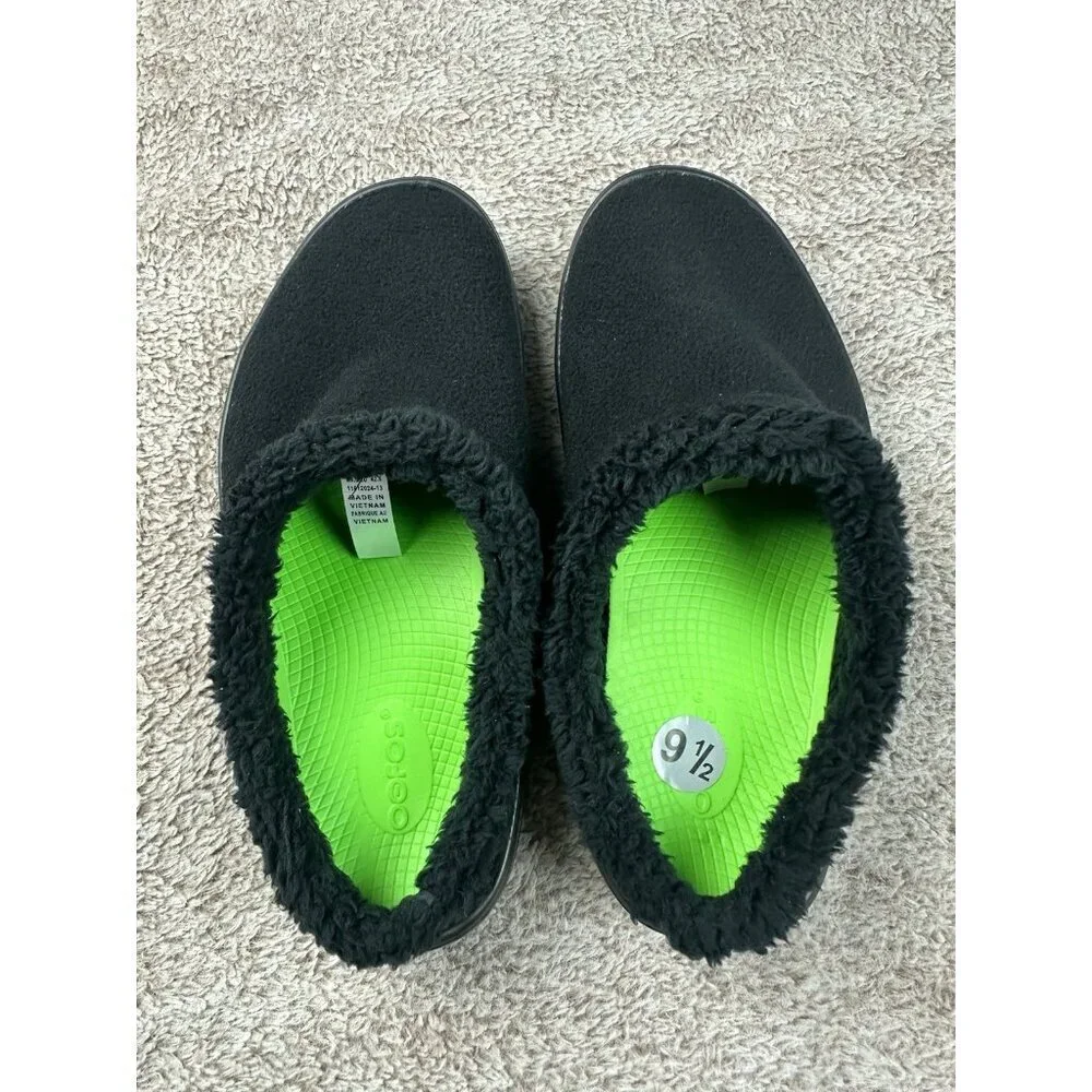 Oofos Oocoozie Black Mule Sherpa Fuzzy Recovery Slippers Men's Size 9.5 NWOB